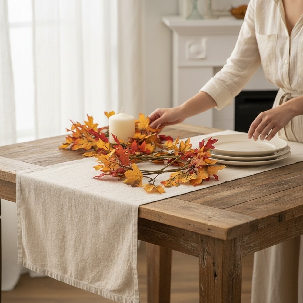 Maple Leaf Candle Rings Set of 2 Orange Red NWOT Fall Decor